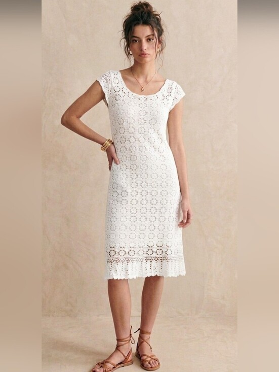 Anthropologie Dresses & Skirts - 🆕 Anthropologie Britannia Crochet Midi White Summer Dress Sz M Boho Open Knit